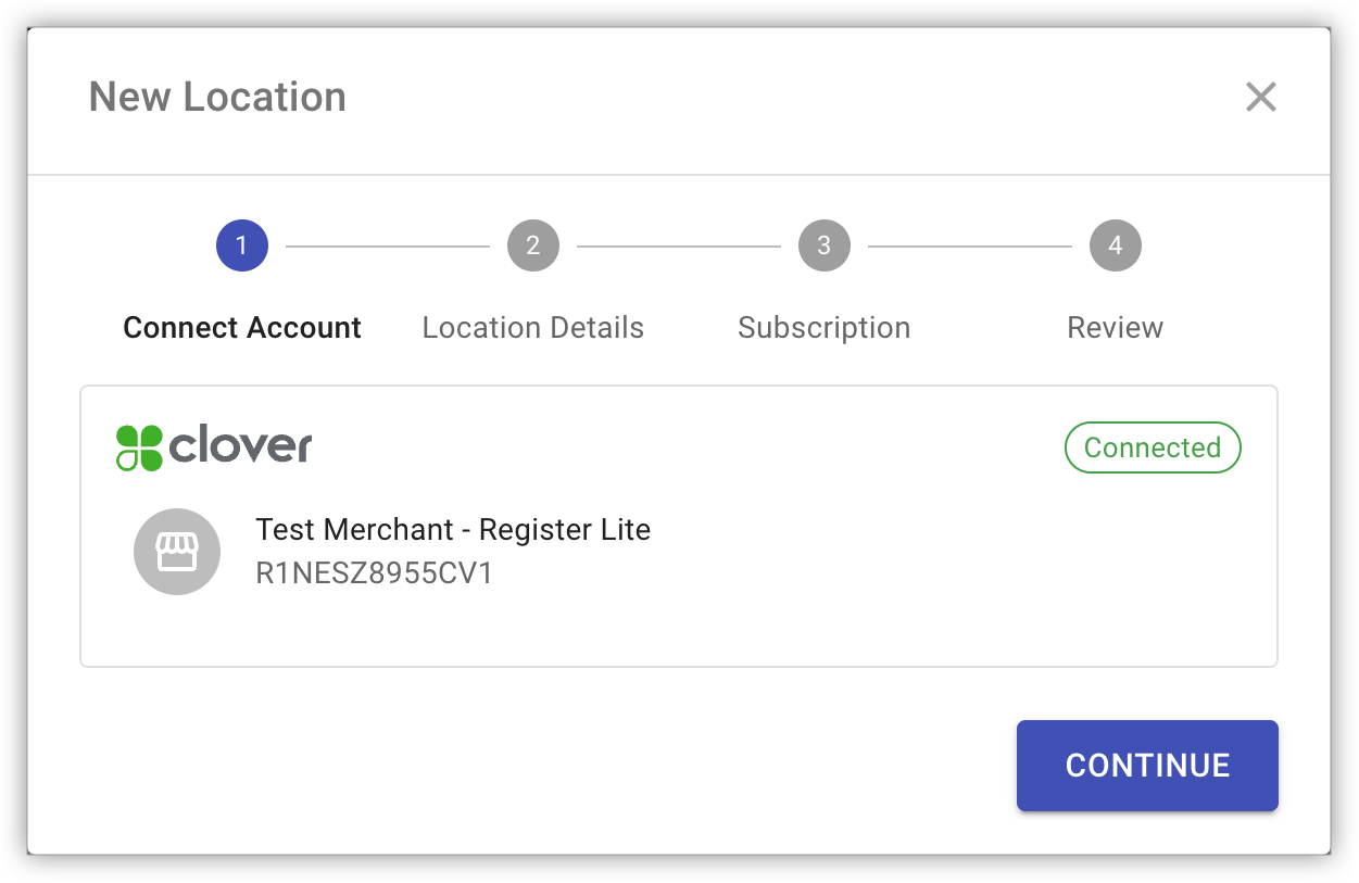 Connected Clover account before continuing to the next step