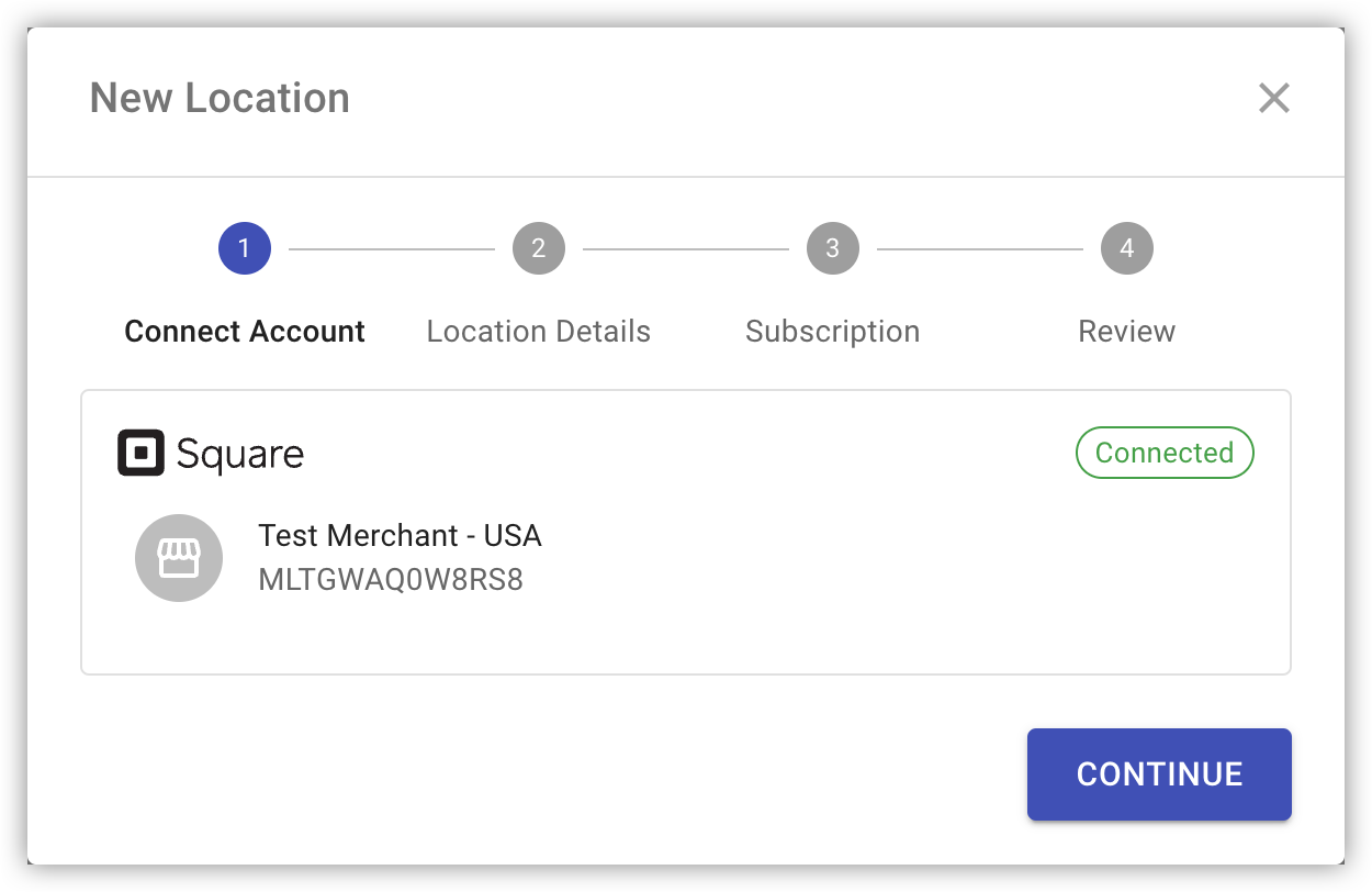 Connected Square account in the New Location popup