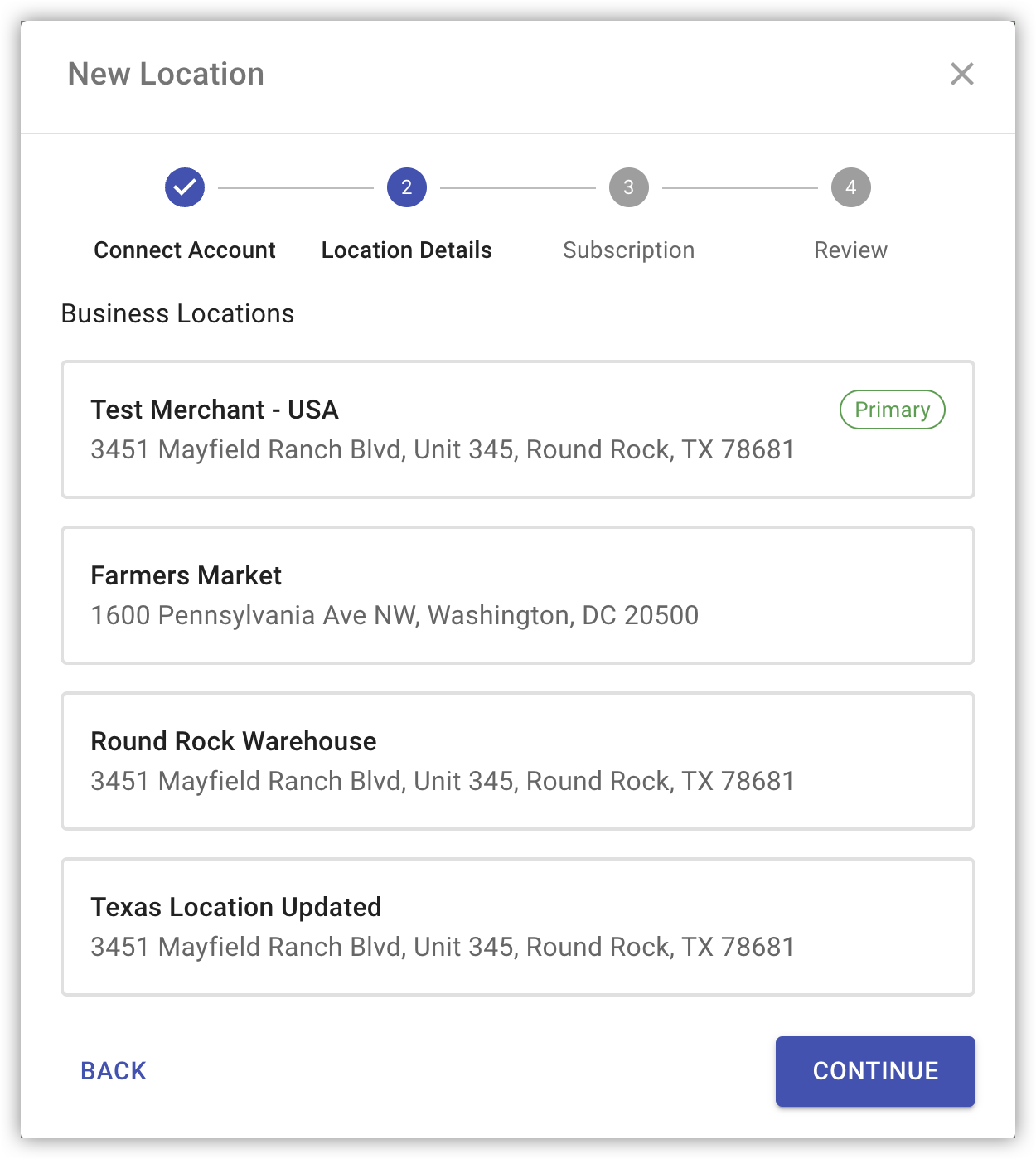 Square locations to be imported into the program