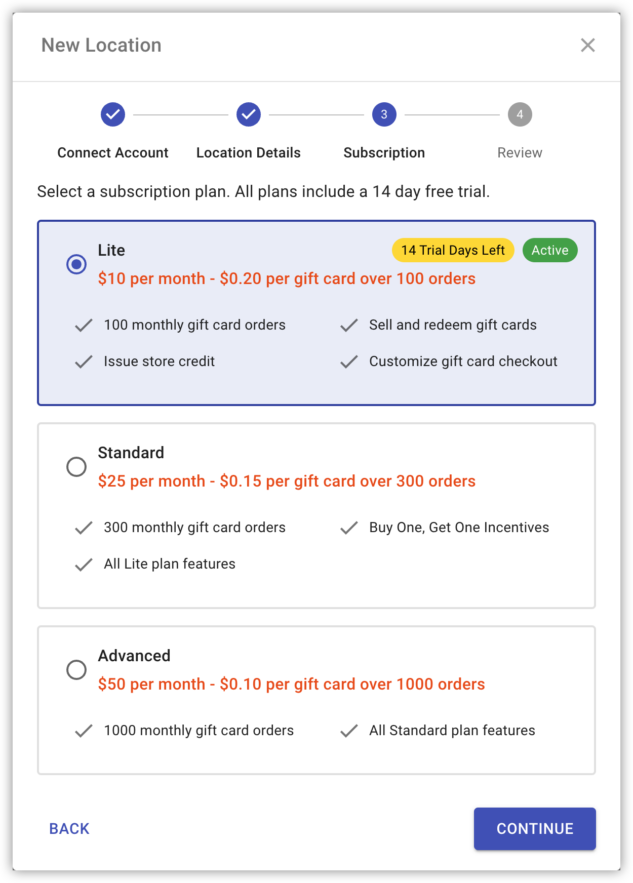 Confirmed subscription for the connected Square account