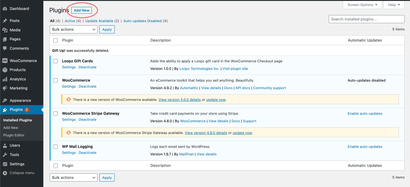 Upload Plugin button on the WordPress Plugins screen