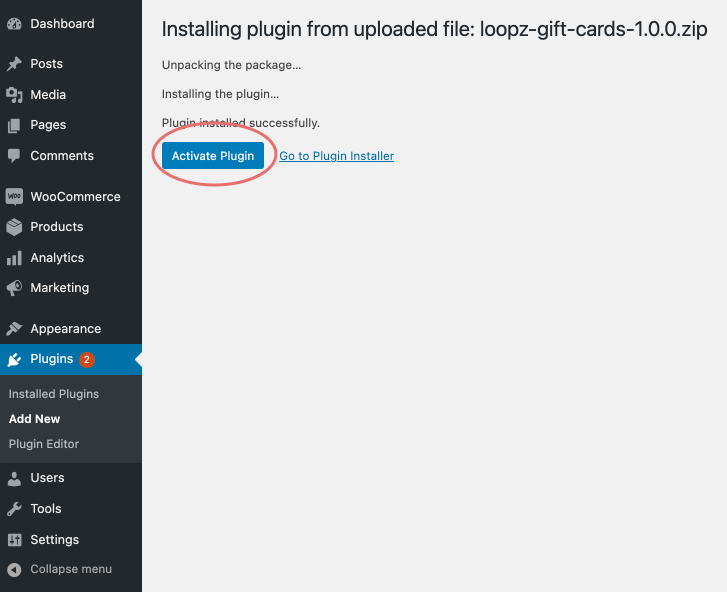 Installing and activating the Loopz plugin