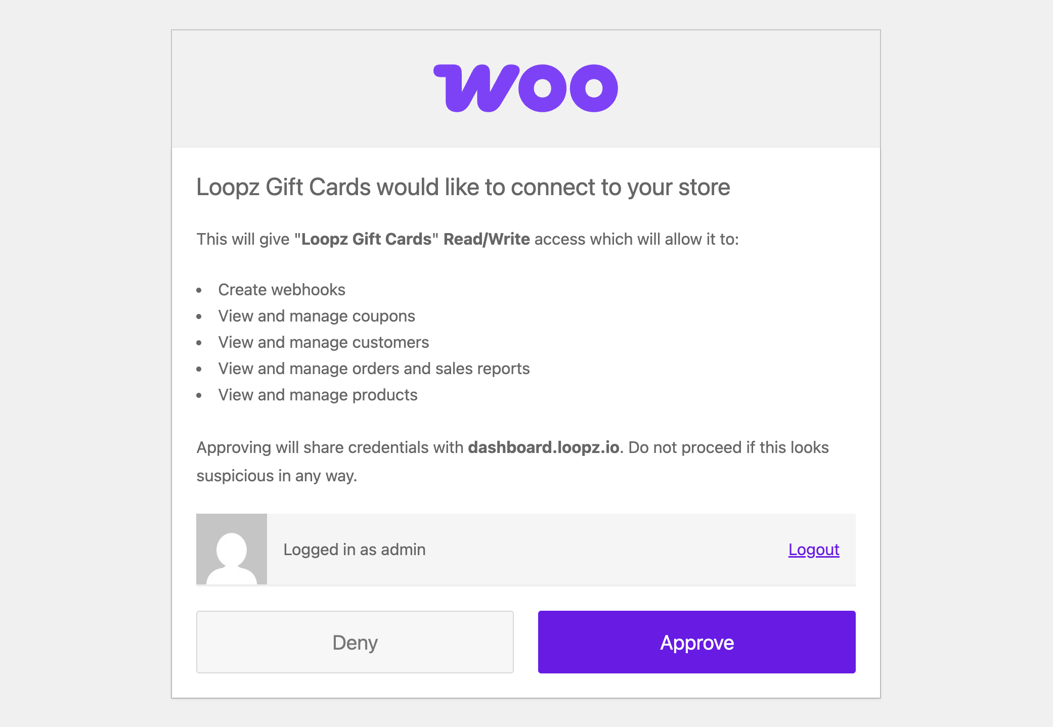 Approving the app connection to your store