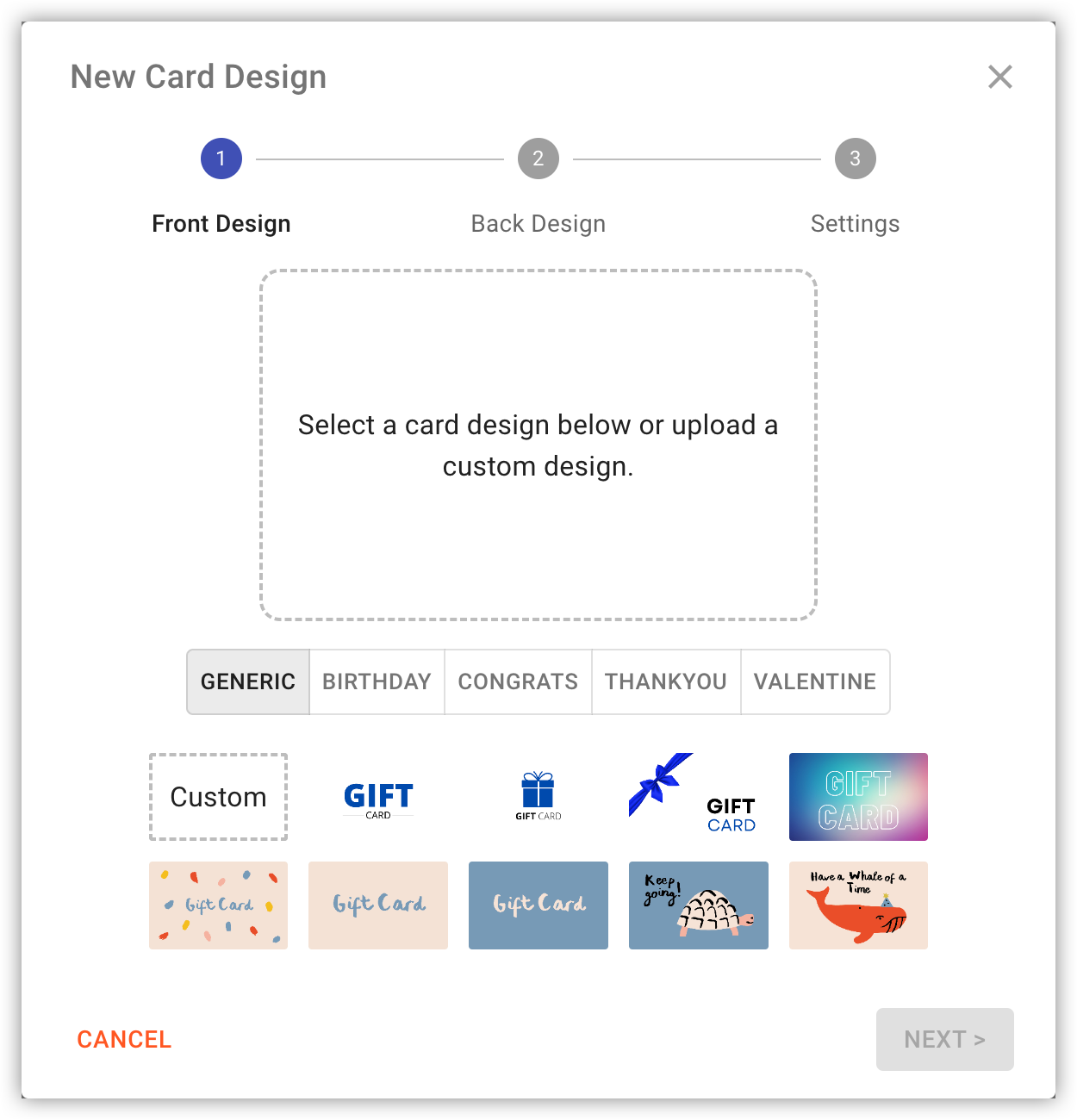 Uploading front artwork in the New Card Design dialog