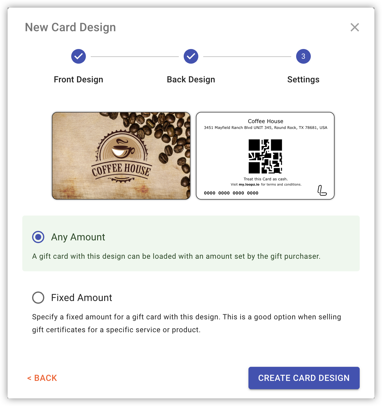 Selecting the card design type