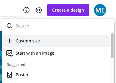 Canva custom size dialog