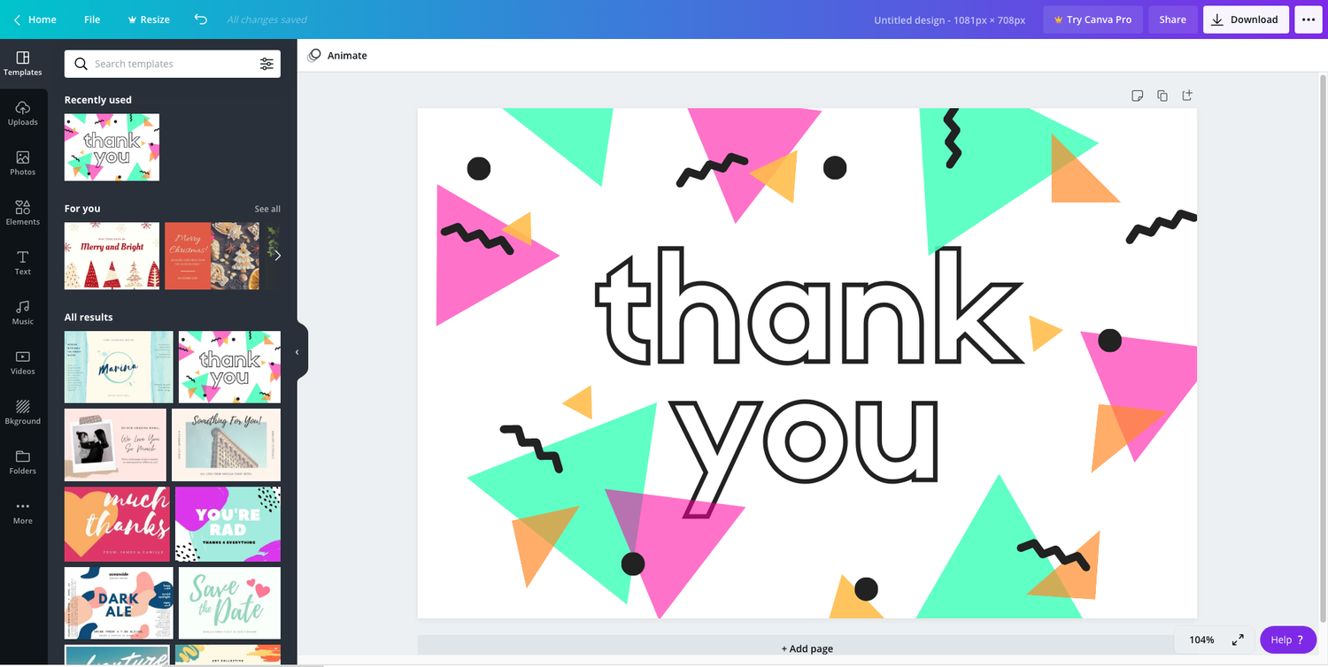 Designing card artwork in the Canva editor