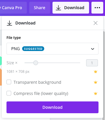 Downloading the design as a PNG from Canva