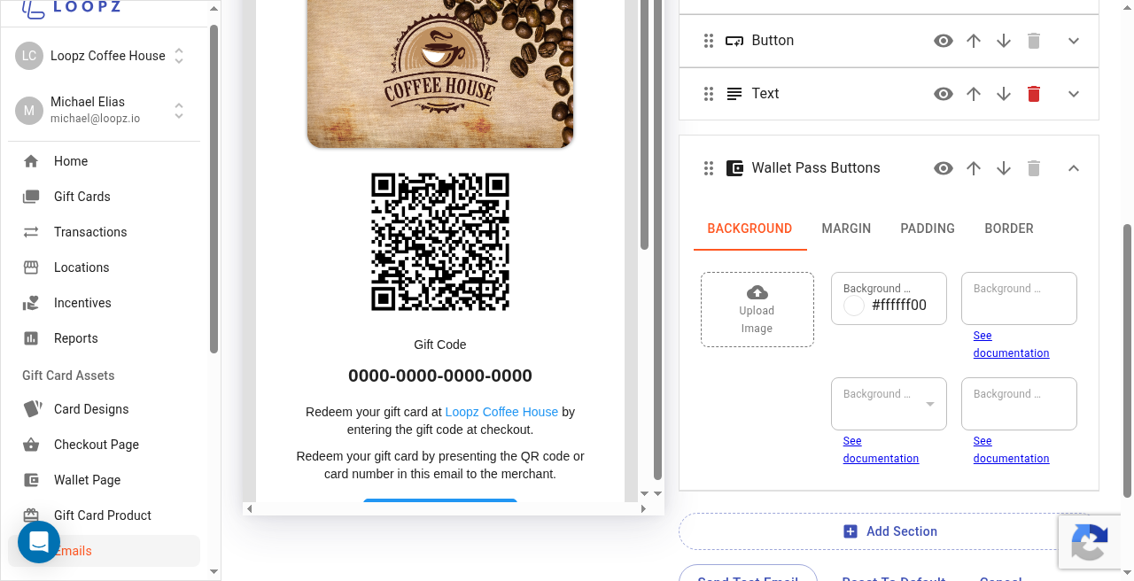 Wallet Pass Buttons block on the Gift Card Issued email