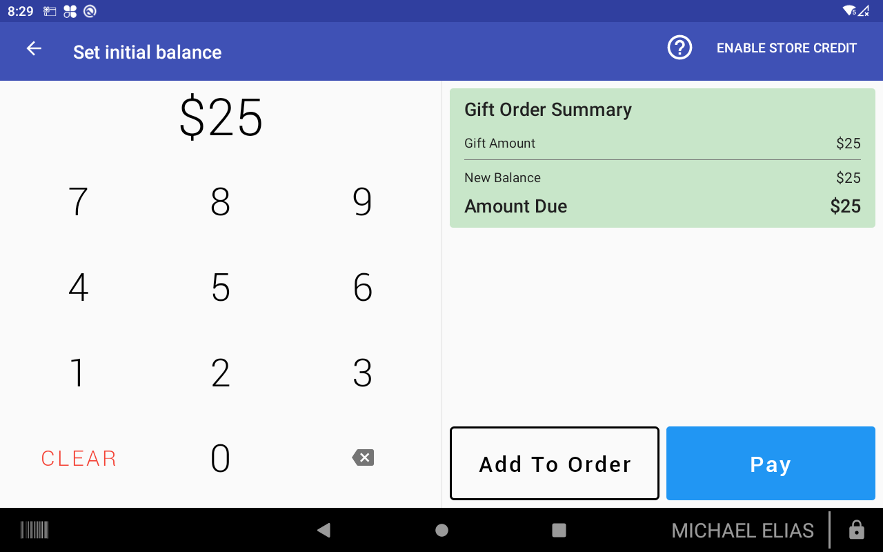 Enable Store Credit button in the Gift Cards app