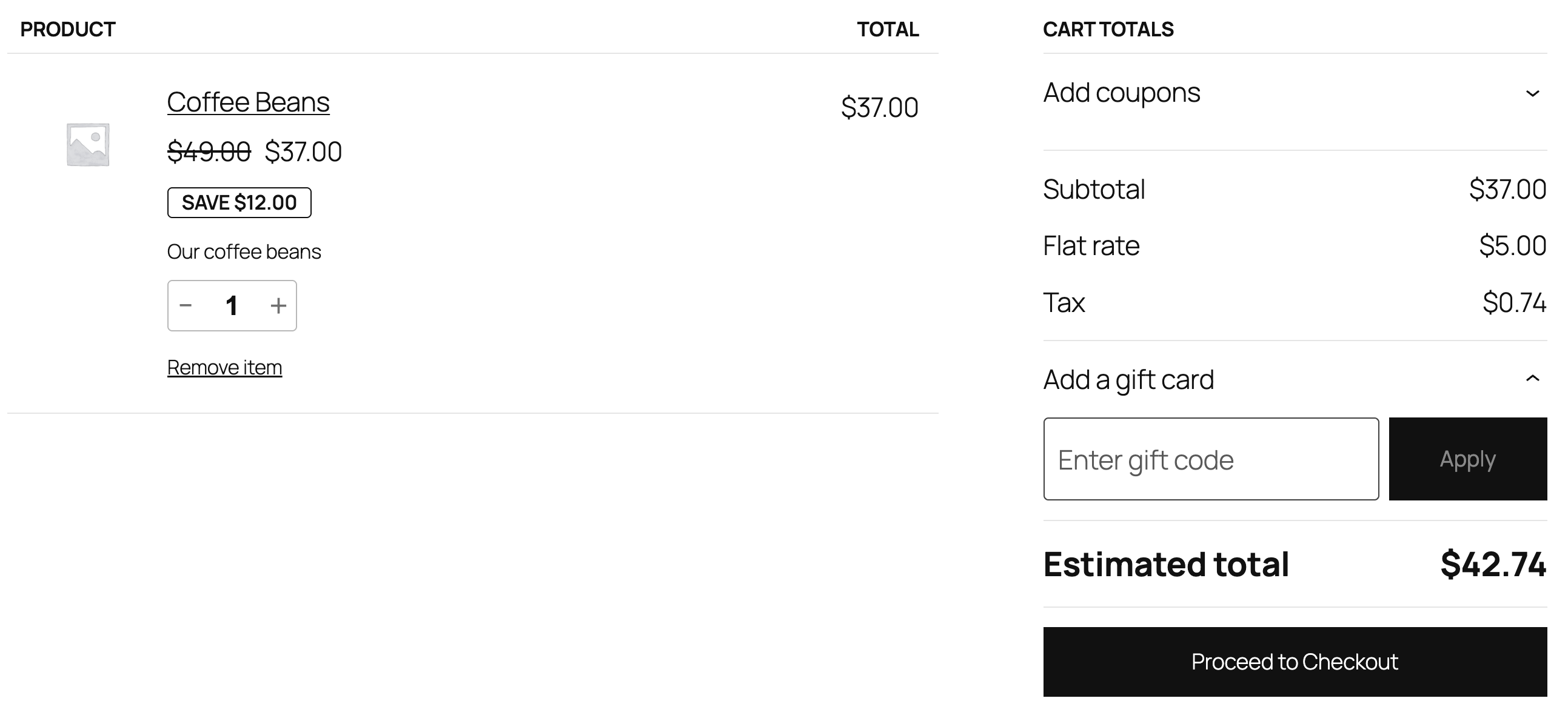 Gift card redemption section on the checkout page