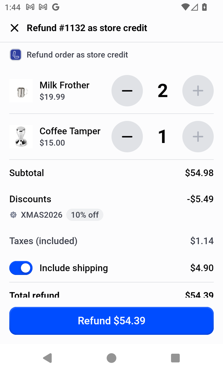 Unfulfilled order with Include shipping on and the XMAS2026 discount listed
