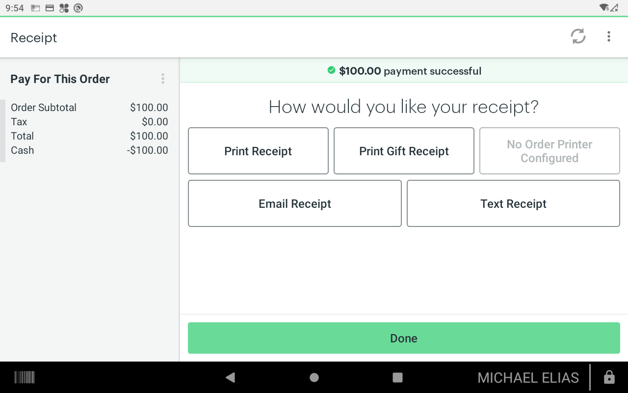 Completing the gift card payment