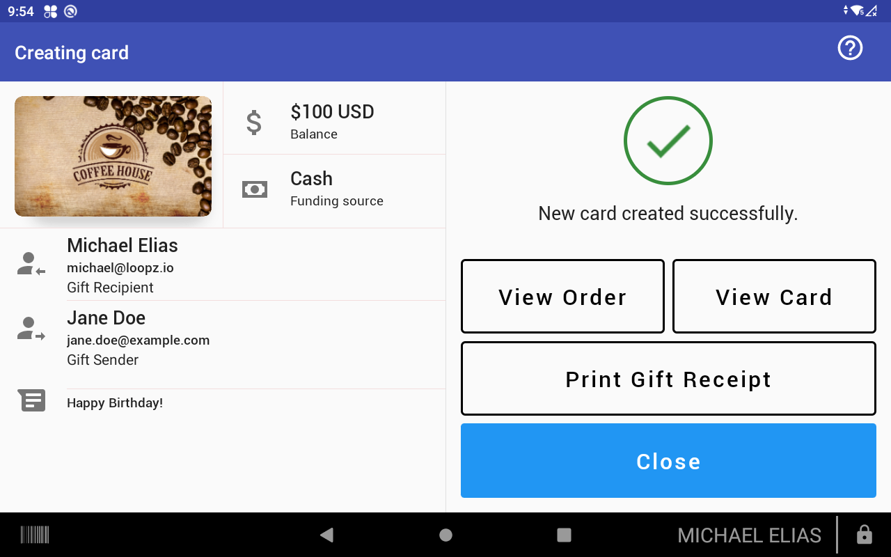Adding the gift card item to an order