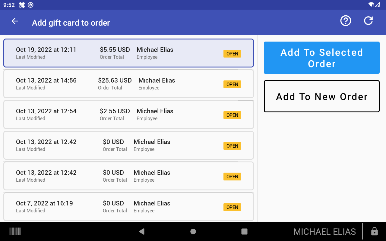 Gift card created confirmation with details, order and gift receipt options