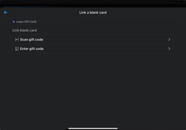 Scanning the QR code of a blank physical gift card