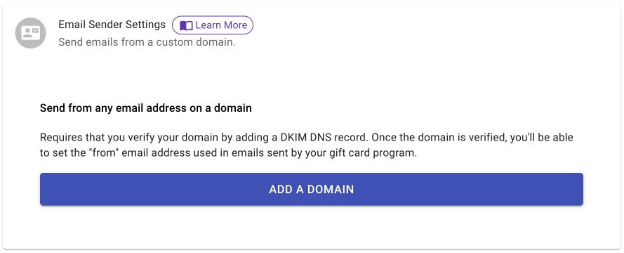 Add a domain popup on the dashboard settings screen