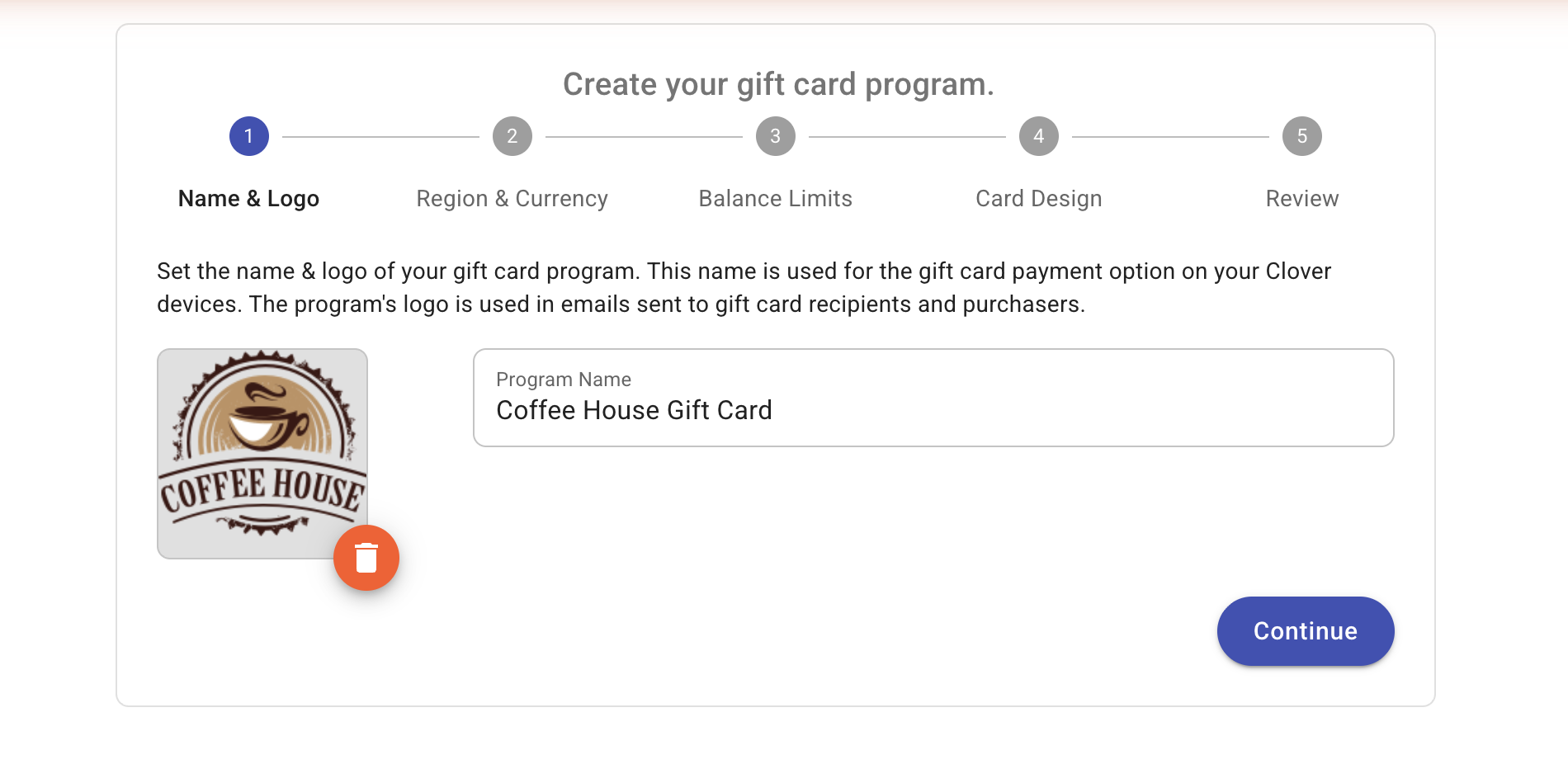 Name and logo step of the program setup wizard