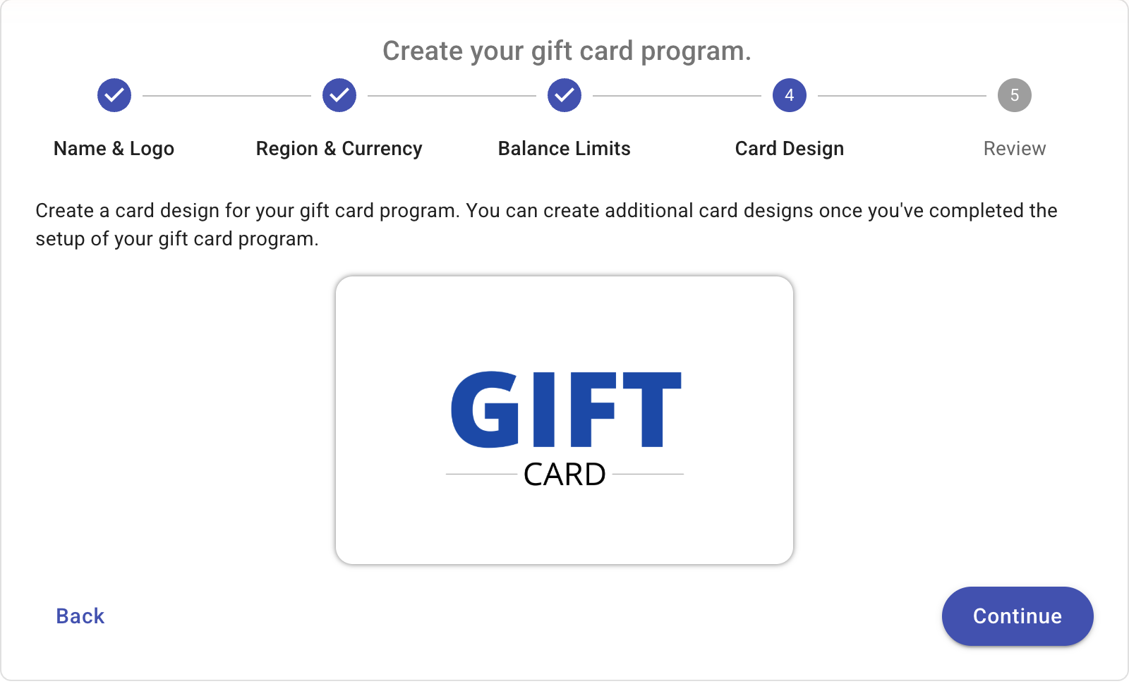 Card design step showing the newly created design
