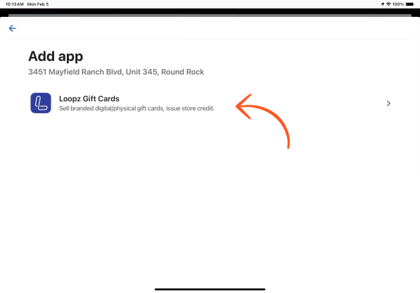 Loopz Gift Cards app in the Shopify POS app list